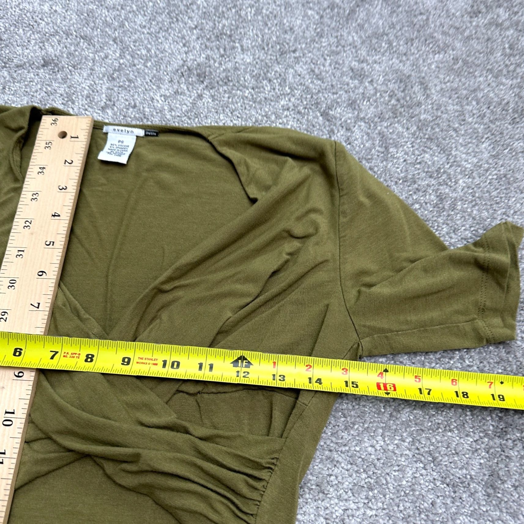 Eleventy Eleven Petite Wrap Top Blouse Womens PS Green V-Neck Short Sleeve Casual Stretch Size S / US 4 / IT 40 - 6 Thumbnail