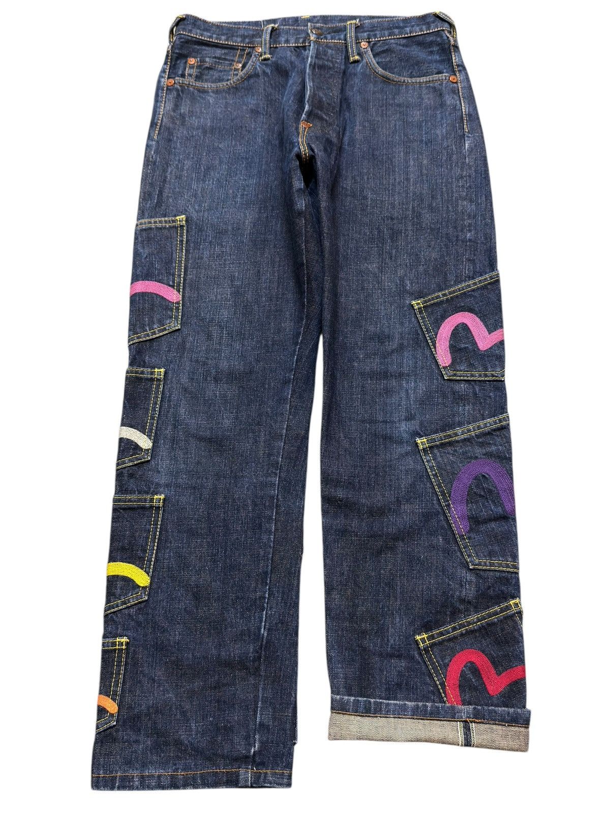 Evisu 🔥Rare🔥Evisu Selvedge Multi Pocket Seagull Multi Color Jean Size US 30 / EU 46 - 2 Thumbnail