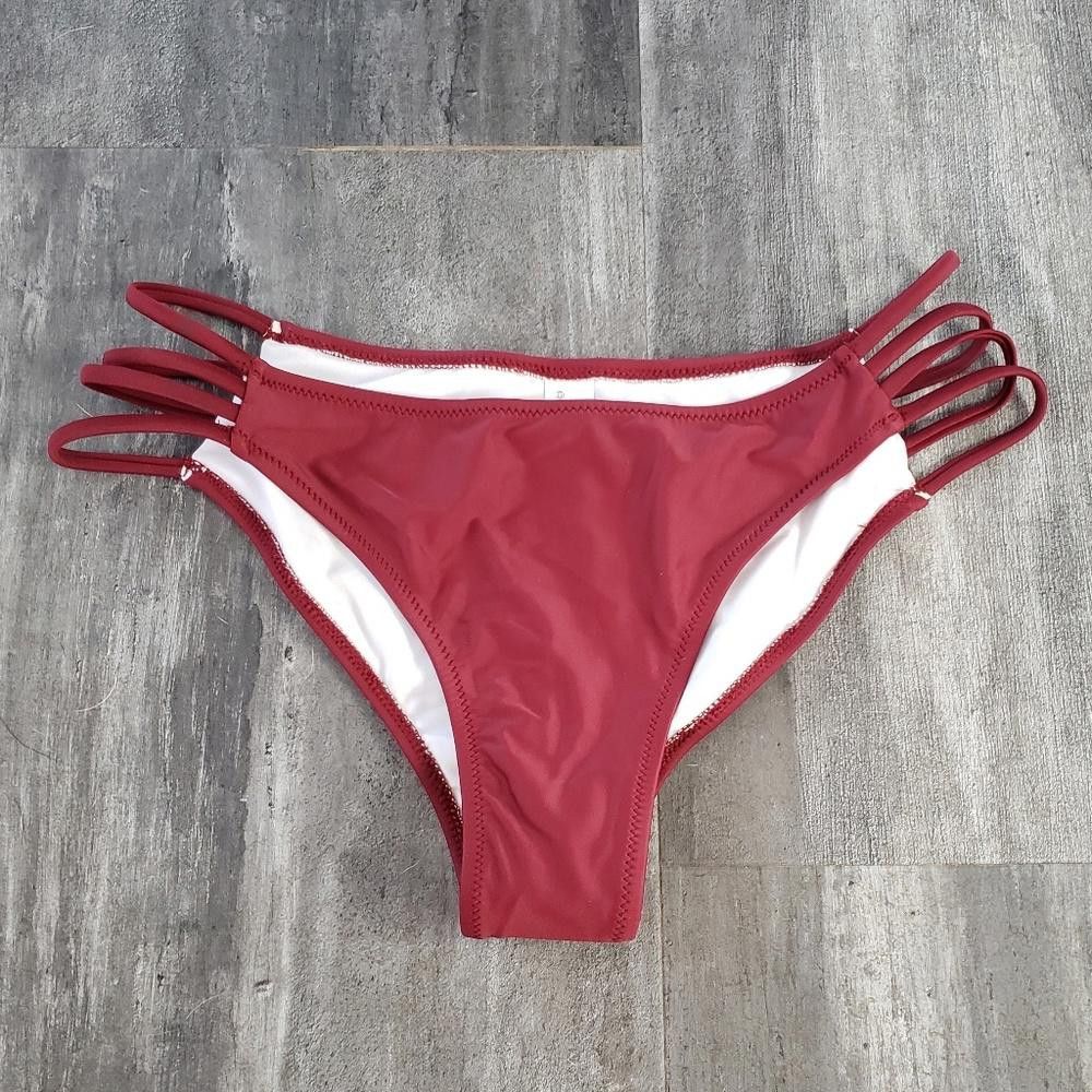 Designer Burgundy Strapped Cupshe Bikini Bottoms Size ONE SIZE - 1 Thumbnail