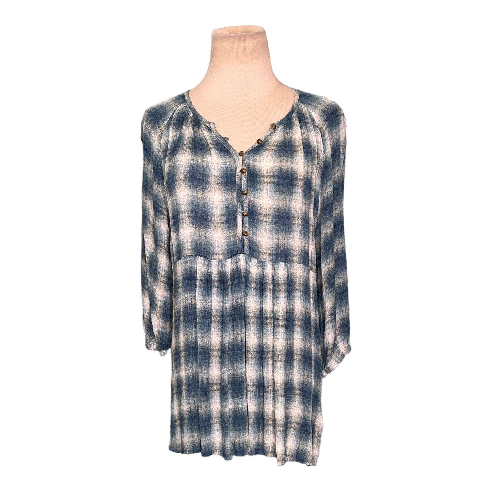 Anthropologie Maeve plaid 3/4 sleeves v neck tunic top blouse size small Size S / US 4 / IT 40 - 9 Thumbnail