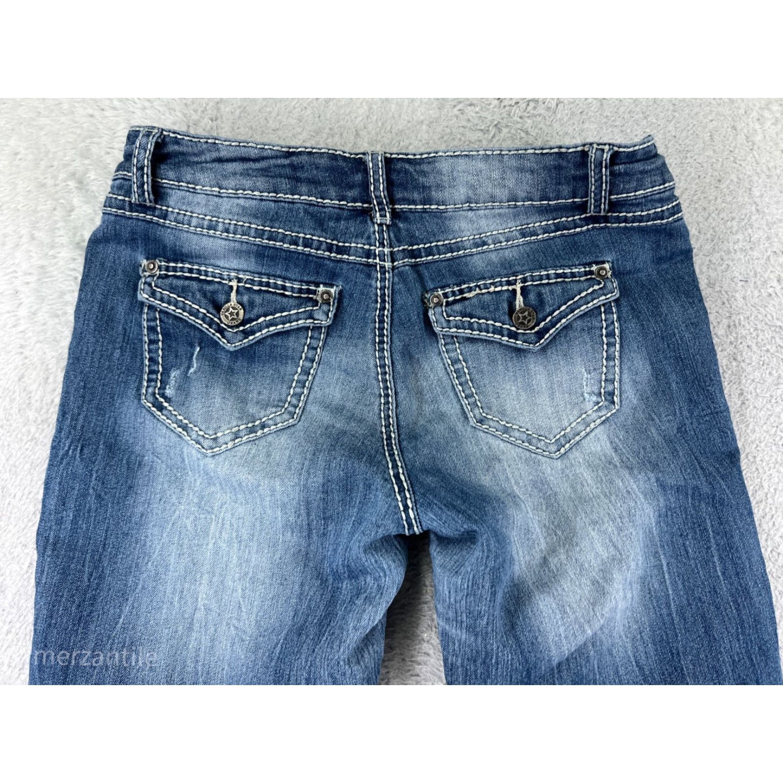 Vintage VINTAGE Vanilla Star Jeans Women 11 Blue Denim Capri Distressed 5-Pocket Design Cowboy Country Jeans Womens Legwear Capris Size 32" / US 10 / IT 46 - 3 Thumbnail