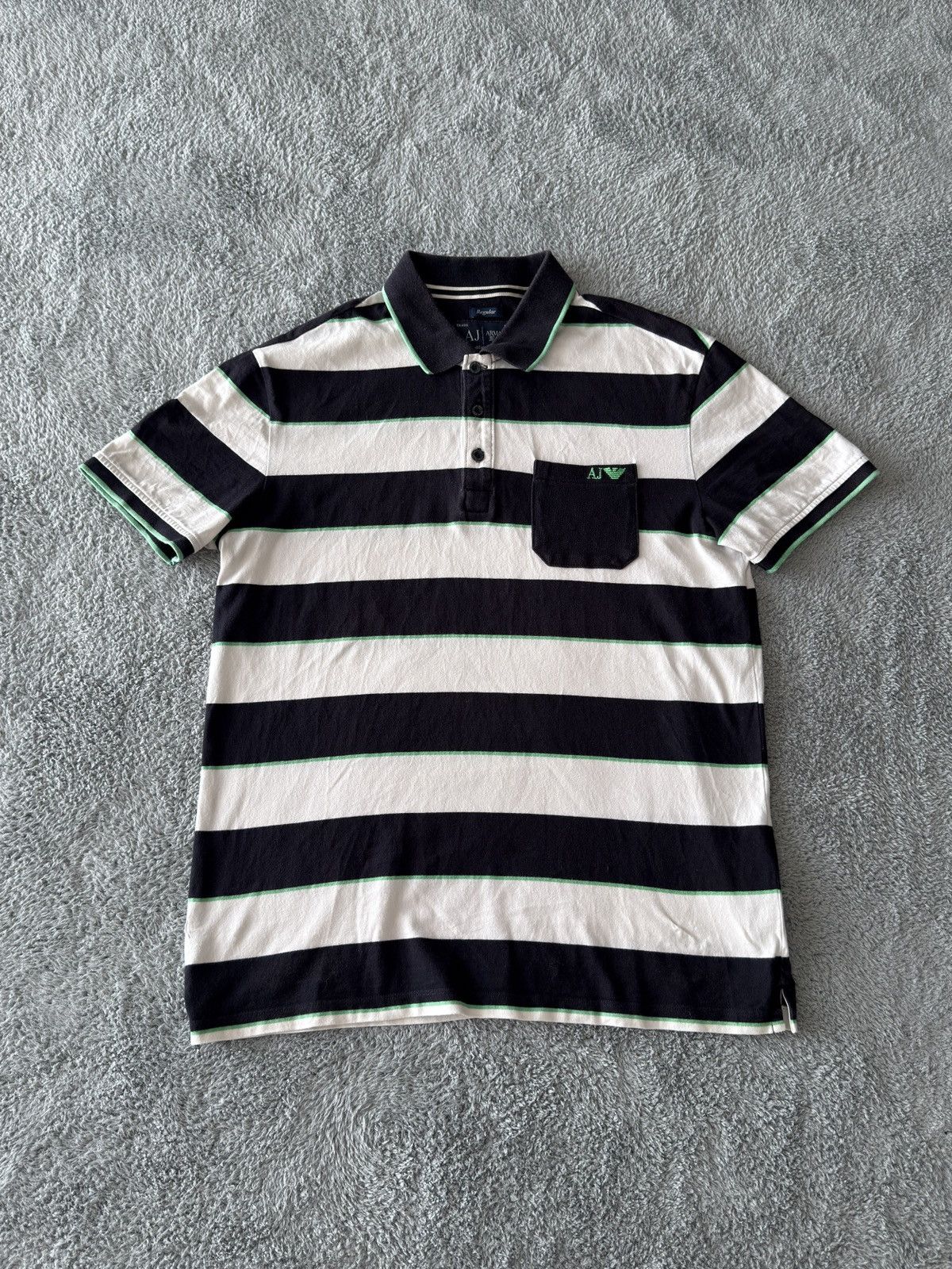 Armani Polo Armani Jeans AJ Originale Righe Blu/Verde Cotone Tail M Size US M / EU 48-50 / 2 - 1 Thumbnail
