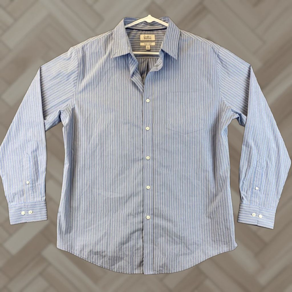 Croft & Barrow VINTAGE Croft & Barrow Men's Dress Shirt Long Sleeve Large Blue Stripes Casual Business Formal 77-25 Size 42R - 1 Thumbnail