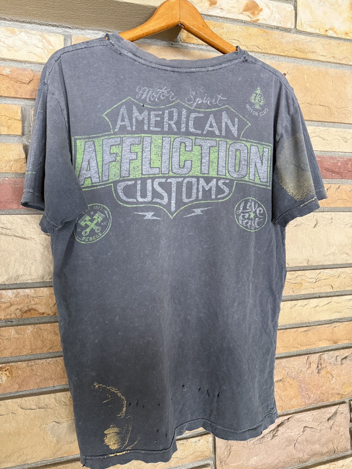 Vintage Vintage Y2K Affliction American Customs Thrashed Graphic Tee Size US L / EU 52-54 / 3 - 7 Thumbnail
