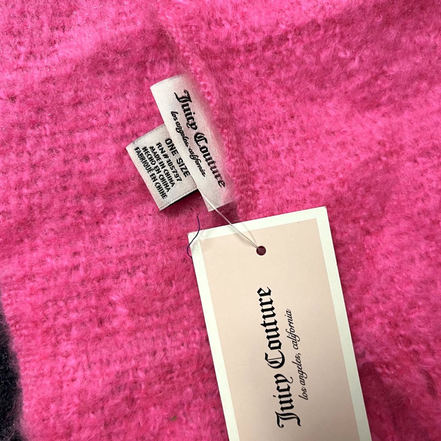 Juicy Couture Juicy Couture Scarf Womens One Size Pink Fuzzy Fringe Logo Winter Wrap Size ONE SIZE - 3 Thumbnail