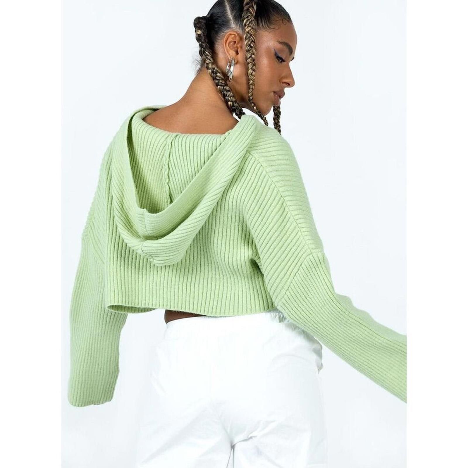 Other Princess Polly Women's Green V-Neck Cropped Sweater Size M/L Size L / US 10 / IT 46 - 2 Thumbnail