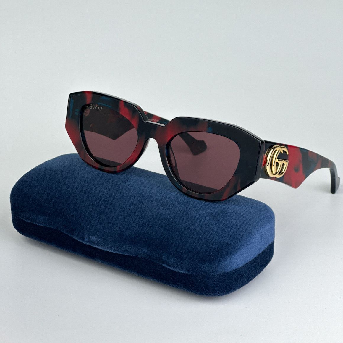 image of New Gucci Gg1421S 003 Cat Eye Women Sunglasses GG 1421S in Red Havana/Violet