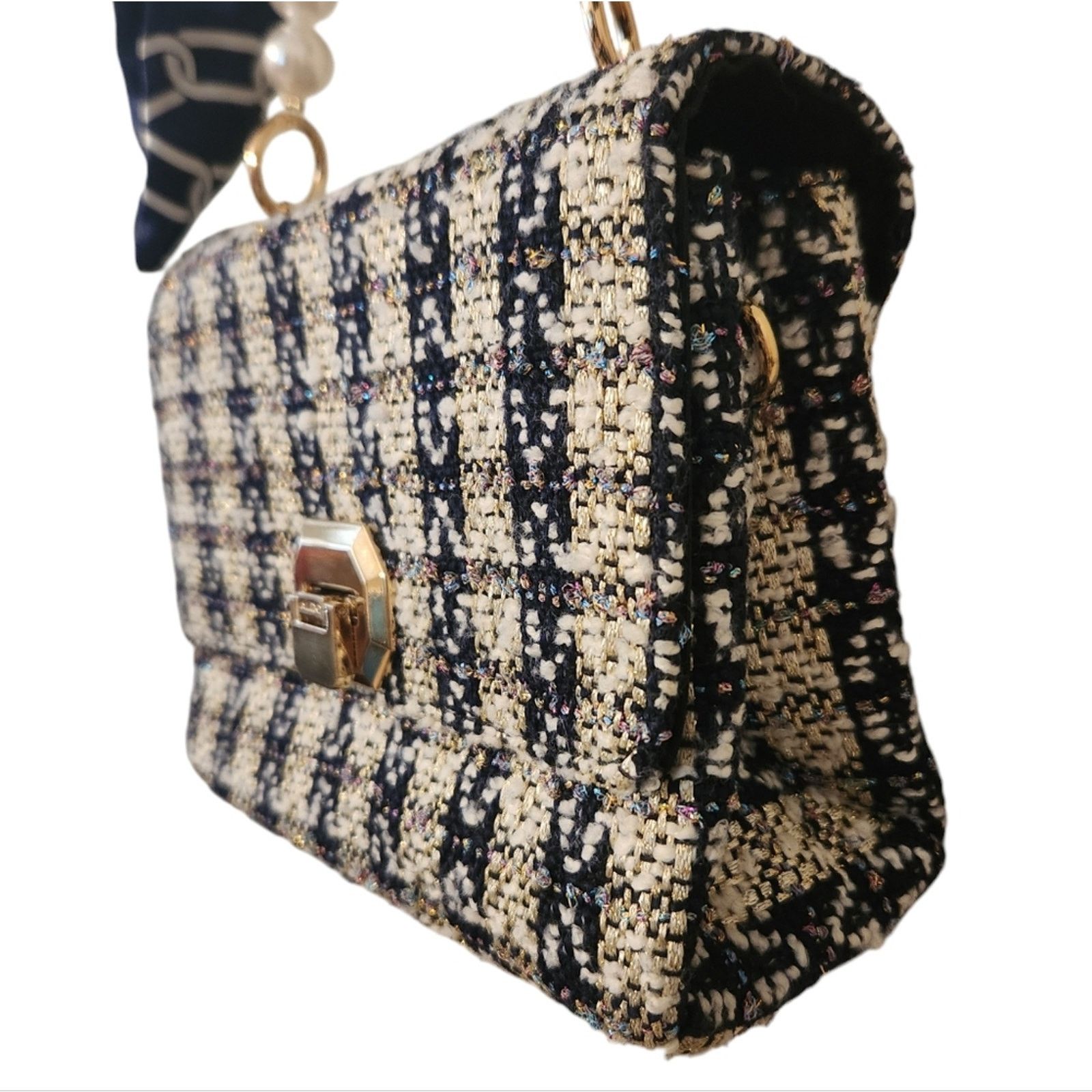 Aldo Aldo Promenade Mini Tweed Navy Scarf Bag Size ONE SIZE - 4 Thumbnail