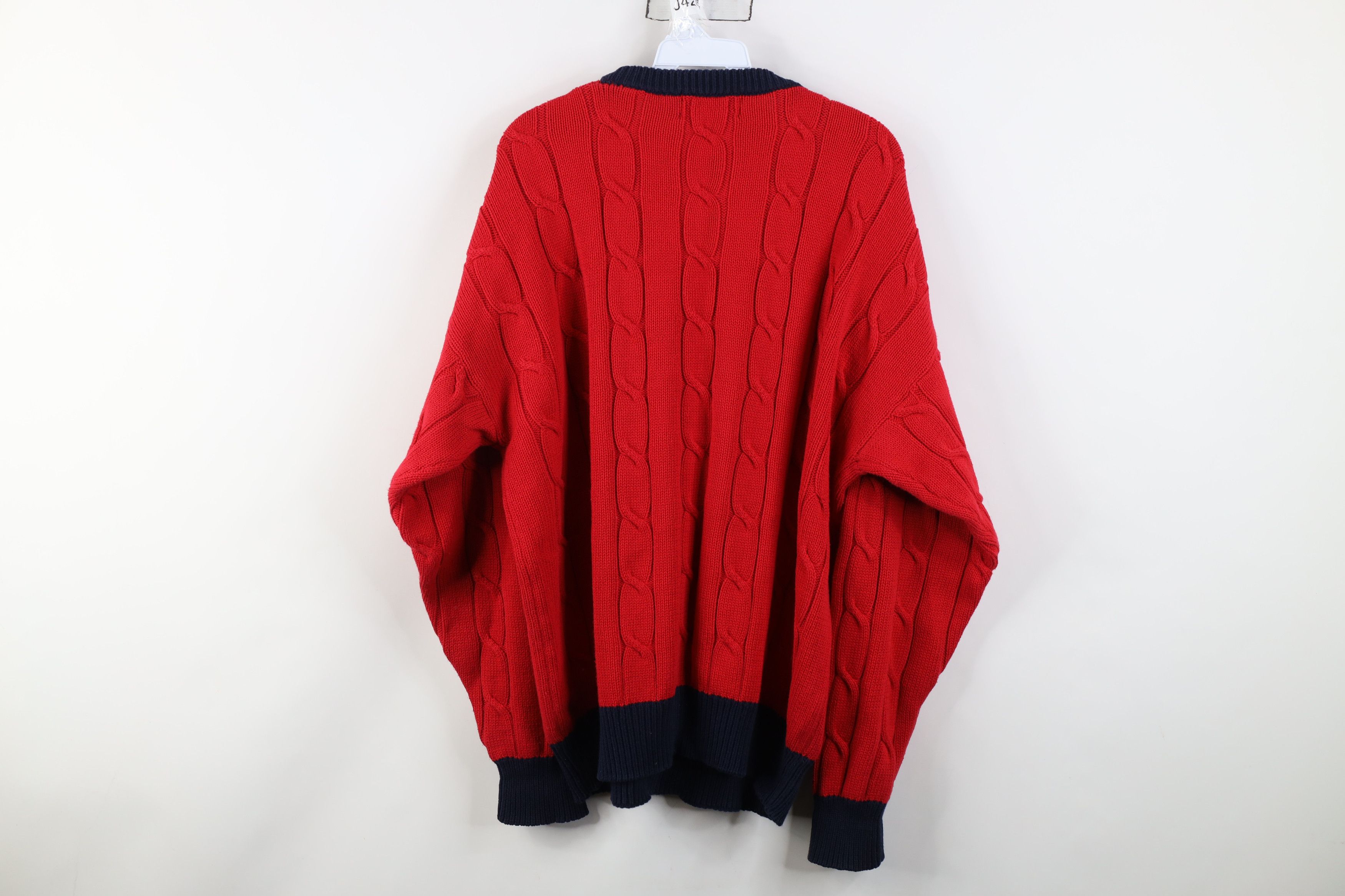 Vintage Vintage 90s Streetwear Chunky Ribbed Cable Knit Sweater Red Size US L / EU 52-54 / 3 - 9 Thumbnail
