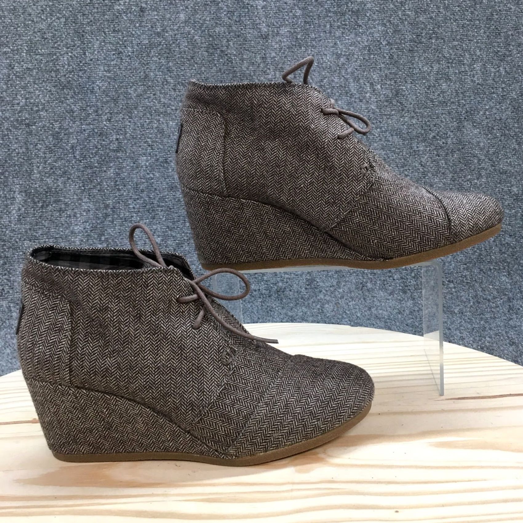 Toms TOMS Boots Womens 9.5 Herringbone Print Desert Ankle Bootie Brown Fabric Wedge Size US 10 / IT 40 - 2 Thumbnail