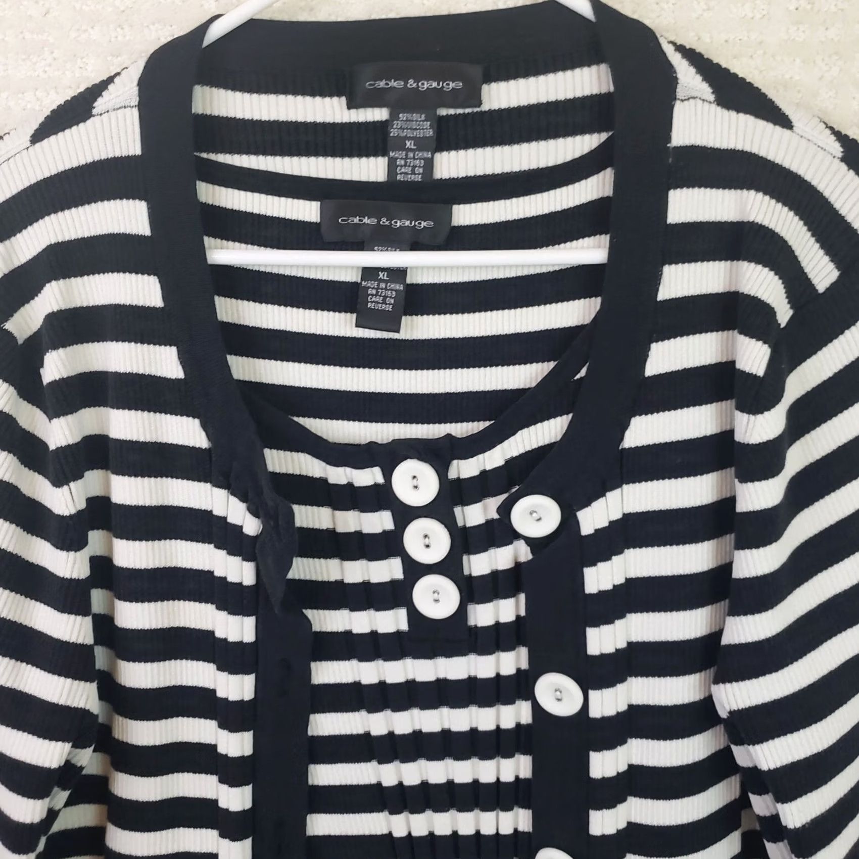 Vintage Cable & Gauge 2-Piece Set Black White Stripe Sleeveless Top Sweater XL Women Men? Size XL / US 12-14 / IT 48-50 - 3 Thumbnail