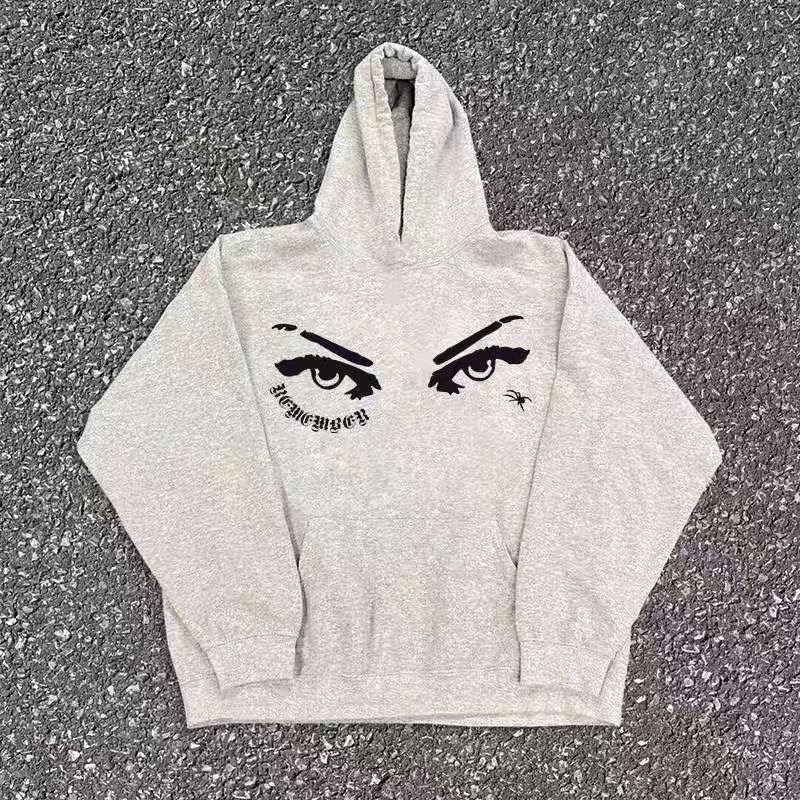 Japanese Brand Hip Hop Street Eye Print Gray Hooded Sweatshirt Size US M / EU 48-50 / 2 - 3 Thumbnail