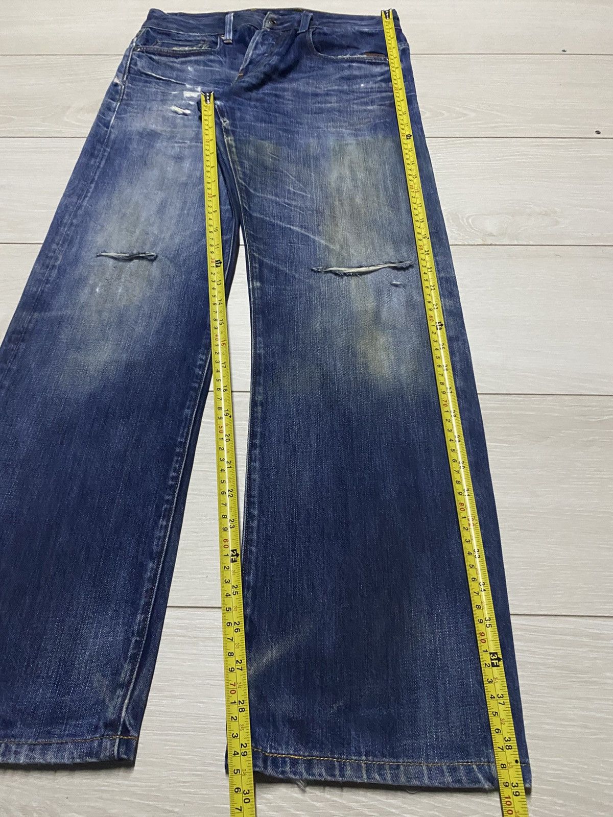 G-Star Vintage G Star Raw Denim Blue Wash Distressed Straight Jeans Size US 29 - 17 Thumbnail