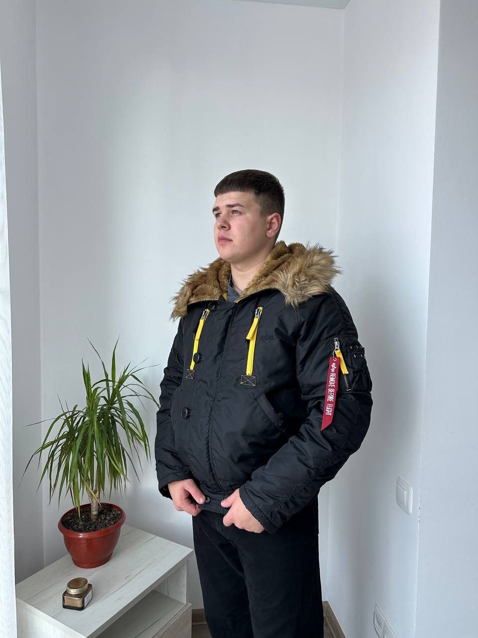 Vintage Alpha Industries Faux Fur Black Bomber Jacket