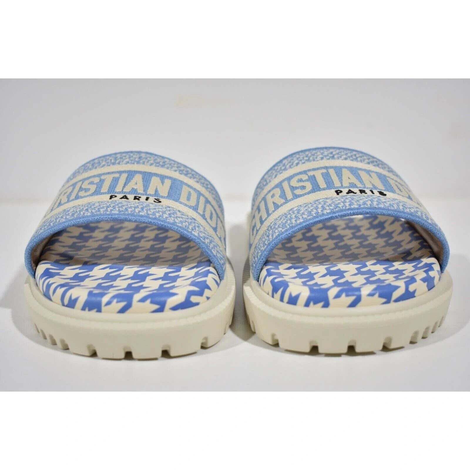 Dway White Logo Houndstooth Slide Mule Flat Flop Sandal 36