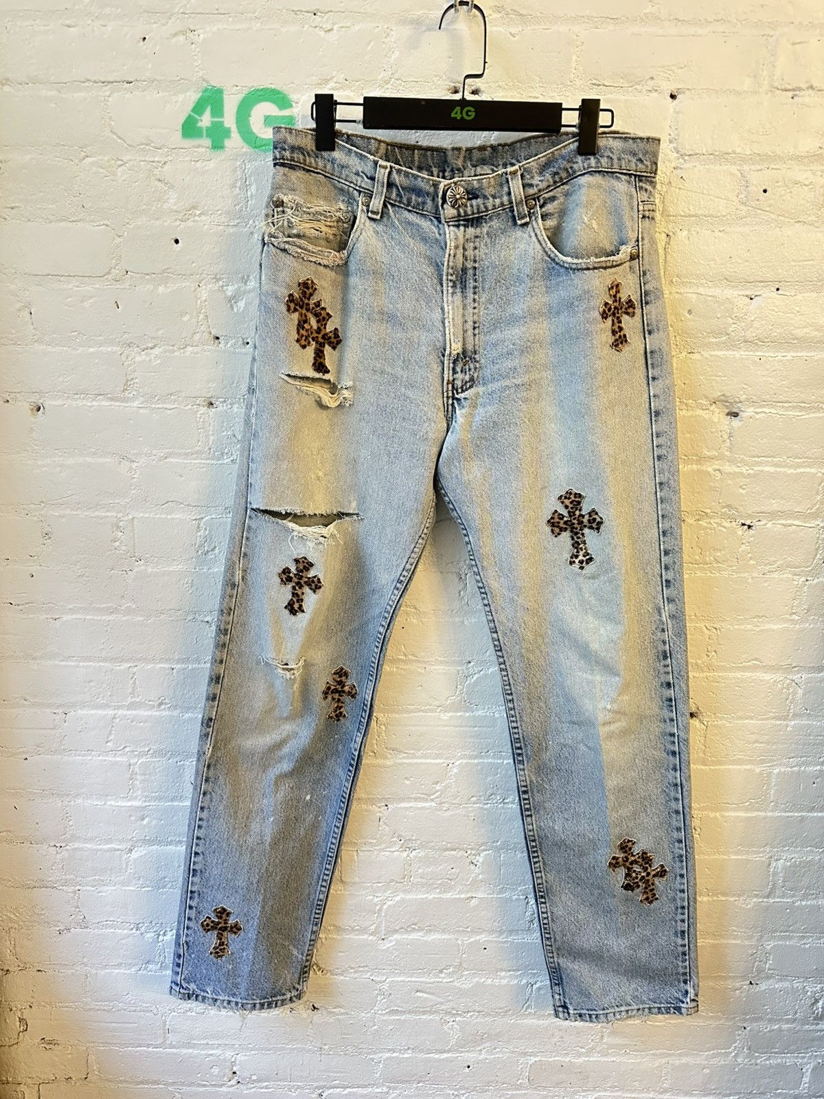 Chrome Hearts Chrome Hearts Chetah Leopard levi cross patch jeans blue Size US 34 / EU 50 - 1 Thumbnail