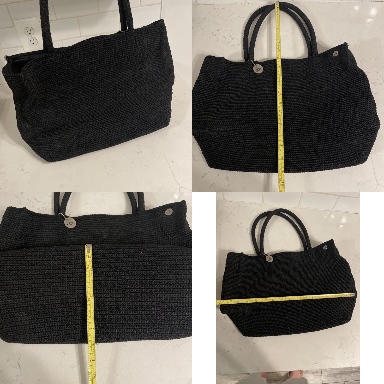 The Sak The Sak Satchel Purse Weave Double Handle Black Tote Woven Large Satchel/Top Handle Bag Womens Size ONE SIZE - 8 Thumbnail