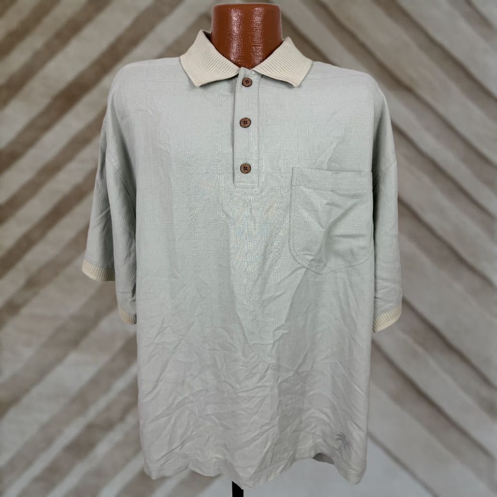 Tommy Bahama VINTAGE Tommy Bahama Polo Shirt XL Oversized Silk Jacquard Plaid Gray 90s Beach Hawaiian Preppy Mens Polo Shirt Size US XL / EU 56 / 4 - 1 Thumbnail