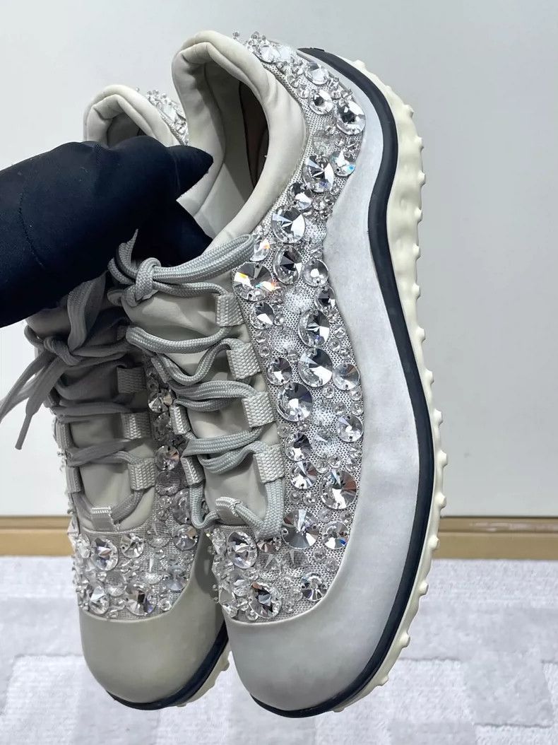 Prada Silver Glitter Sneakers with Rhinestones-2506 Size US 7 / IT 37 - 6 Thumbnail