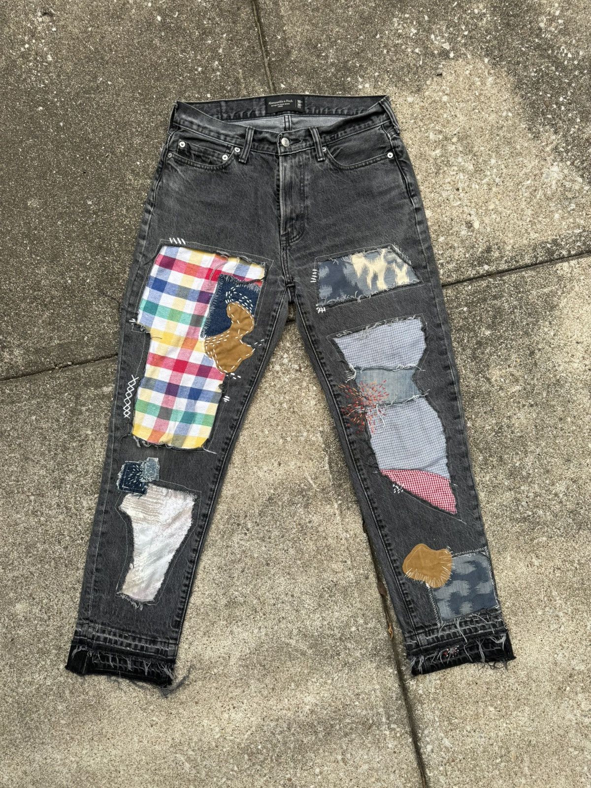 Abercrombie & Fitch Custom Rework A&F Loose Fit Jeans - Patchwork and Sashiko Size US 30 / EU 46 - 5 Thumbnail