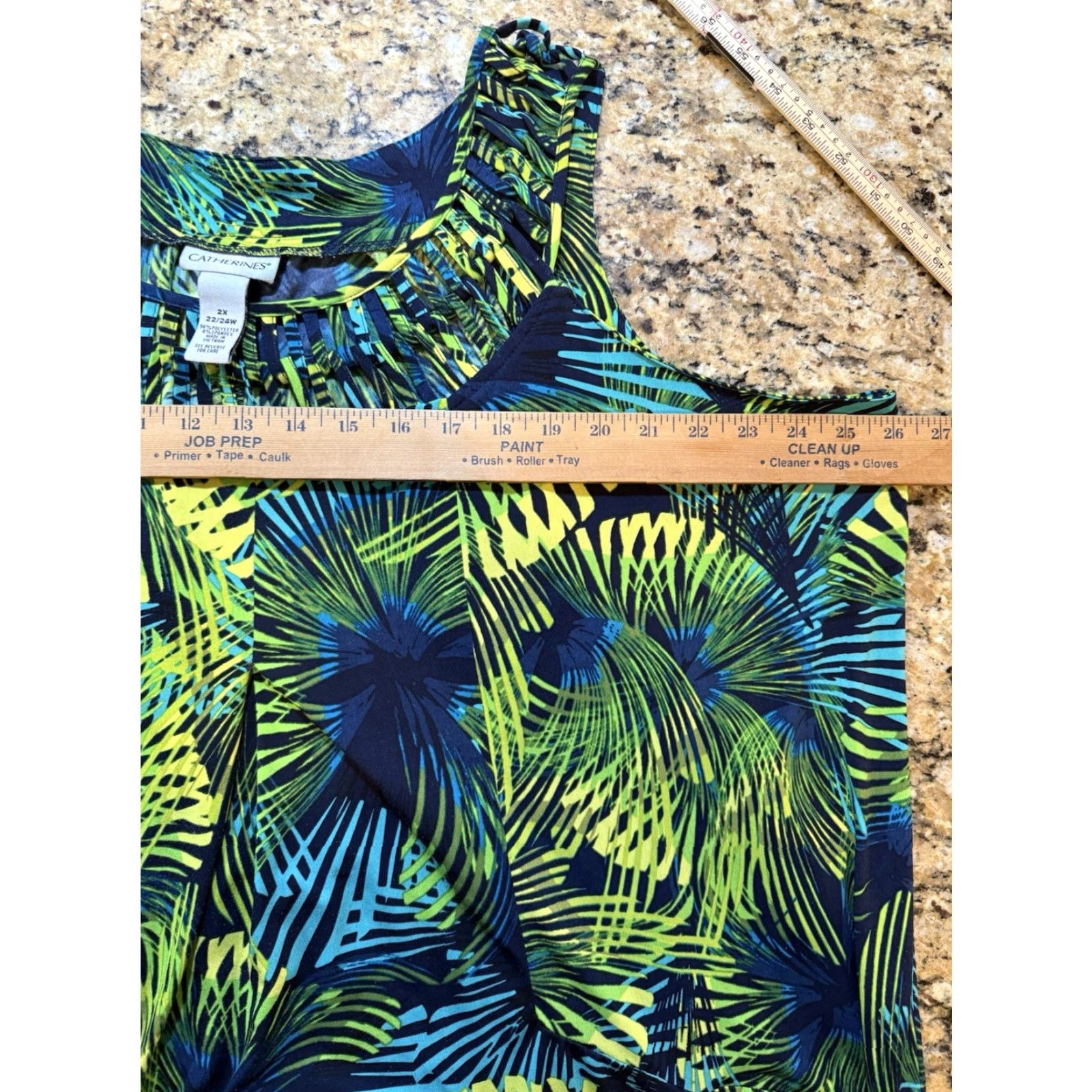 Vintage Catherines Dress Shift Midi Sleeveless A-line Blue Aqua Green Plus 3X 22/24W Womens Size XXL / US 16-18 / IT 52-54 - 5 Thumbnail