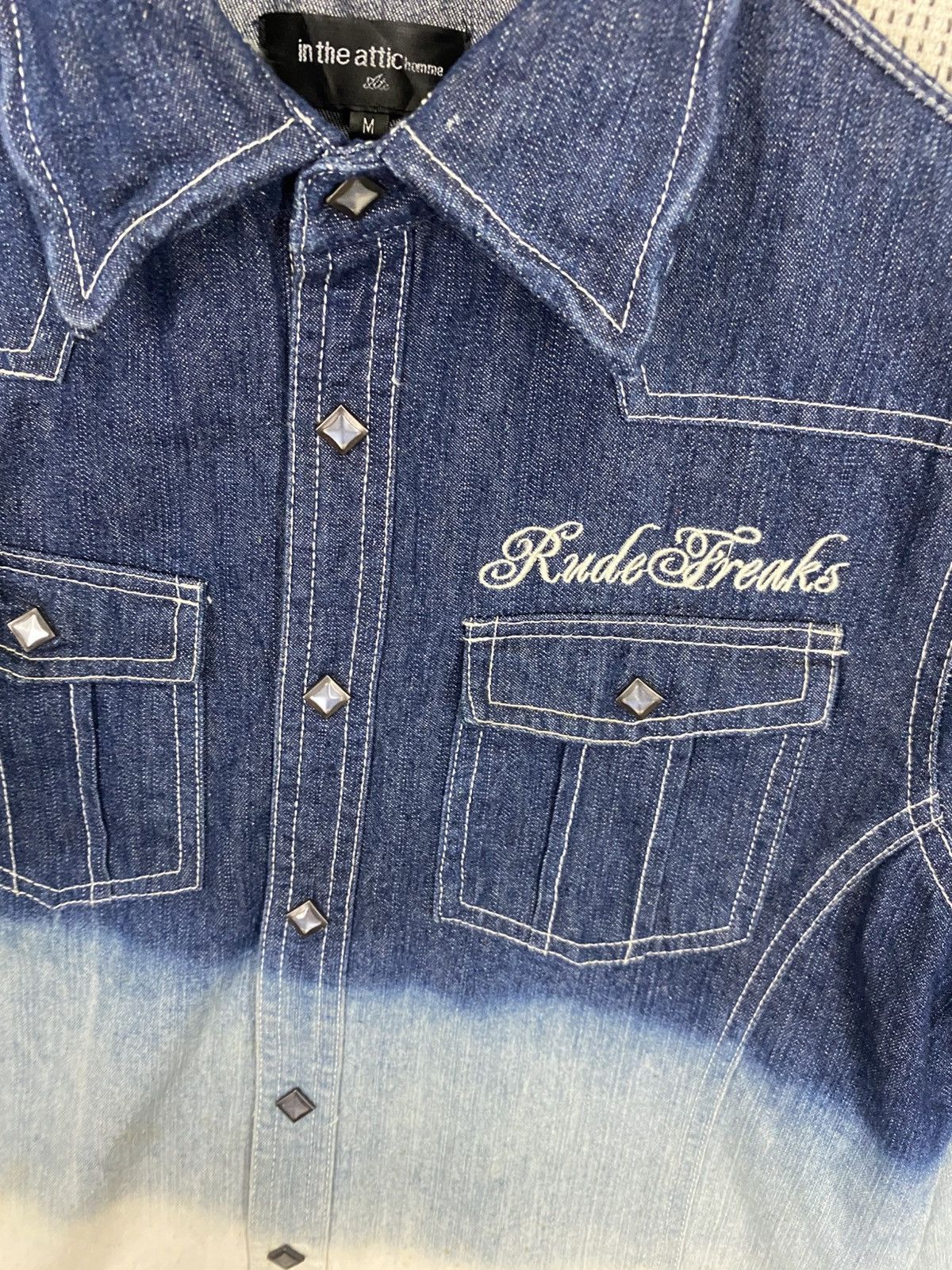 Designer × In The Attic × Japanese Brand INC Denim Western Shirt Blue Ombre 2 Pocket Button Up Size US M / EU 48-50 / 2 - 5 Thumbnail