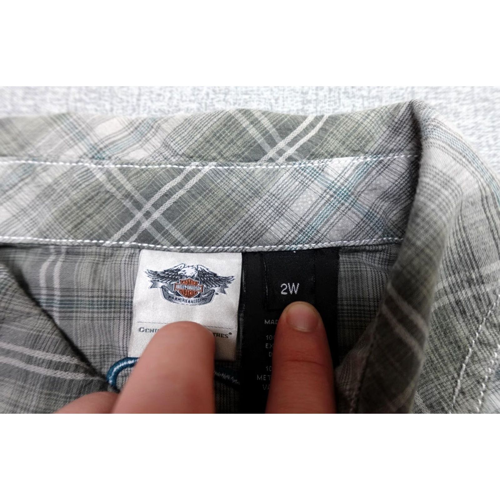 Harley Davidson Harley-Davidson Pearl Snap Shirt Womens 2X Gray Plaid Rhinestone Western Biker Size XXL / US 16-18 / IT 52-54 - 2 Thumbnail
