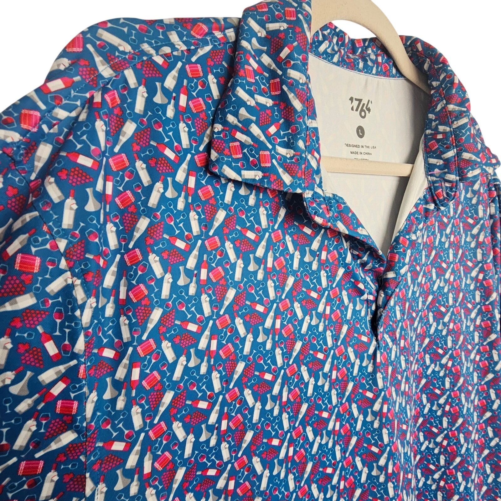 Whim Golf 1764 Mens Golf Polo Shirt L Wine Grapes Print Stretch Active Size US L / EU 52-54 / 3 - 5 Thumbnail