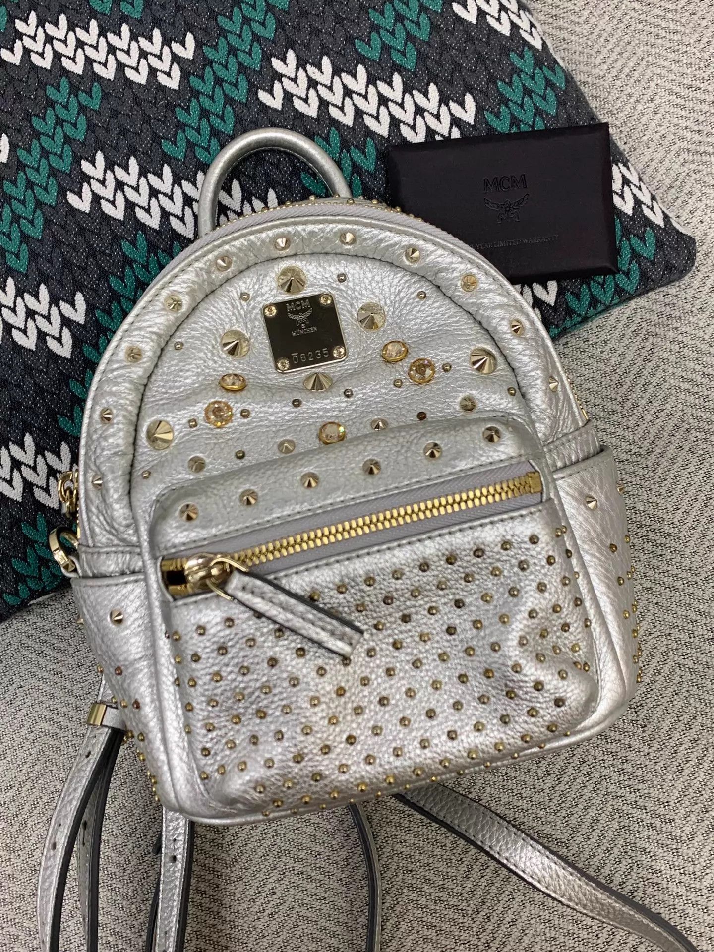 MCM MCM Silver Rivet Crystal Backpack Like New Size ONE SIZE - 1 Thumbnail