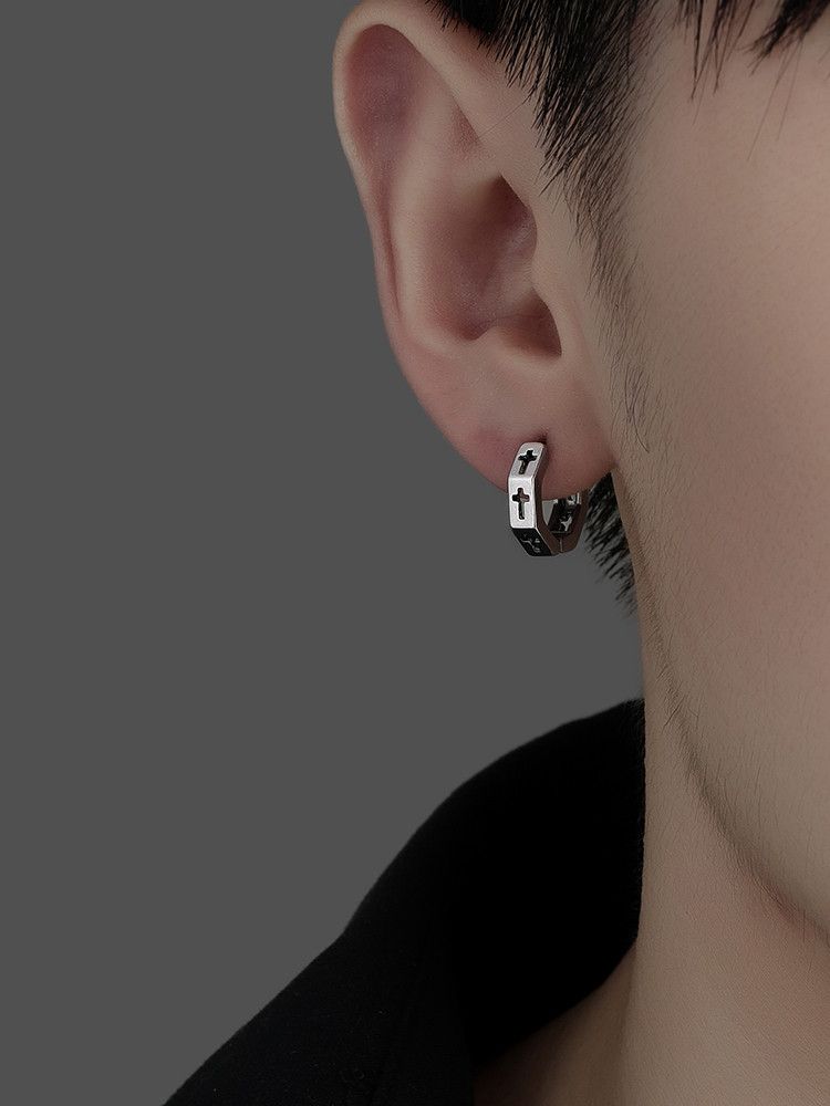 Jewelry × Sterling Silver Cross Vibe Earrings Gothic Punk Chrome One pairs Jewelry Size ONE SIZE - 1 Thumbnail