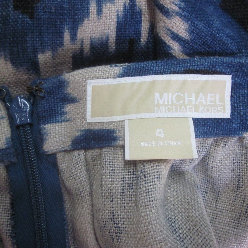 Michael Kors Michael Kors Blue & Tan Print Linen Skirt Size 4 Rear Zipper Size 27" / US 4 / IT 40 - 4 Thumbnail