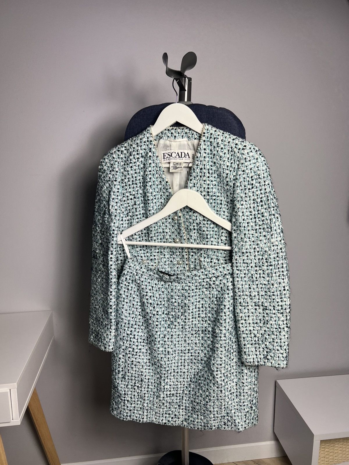 Escada Margaretha Ley Vintage Tweed Suit Set Blazer & Skirt