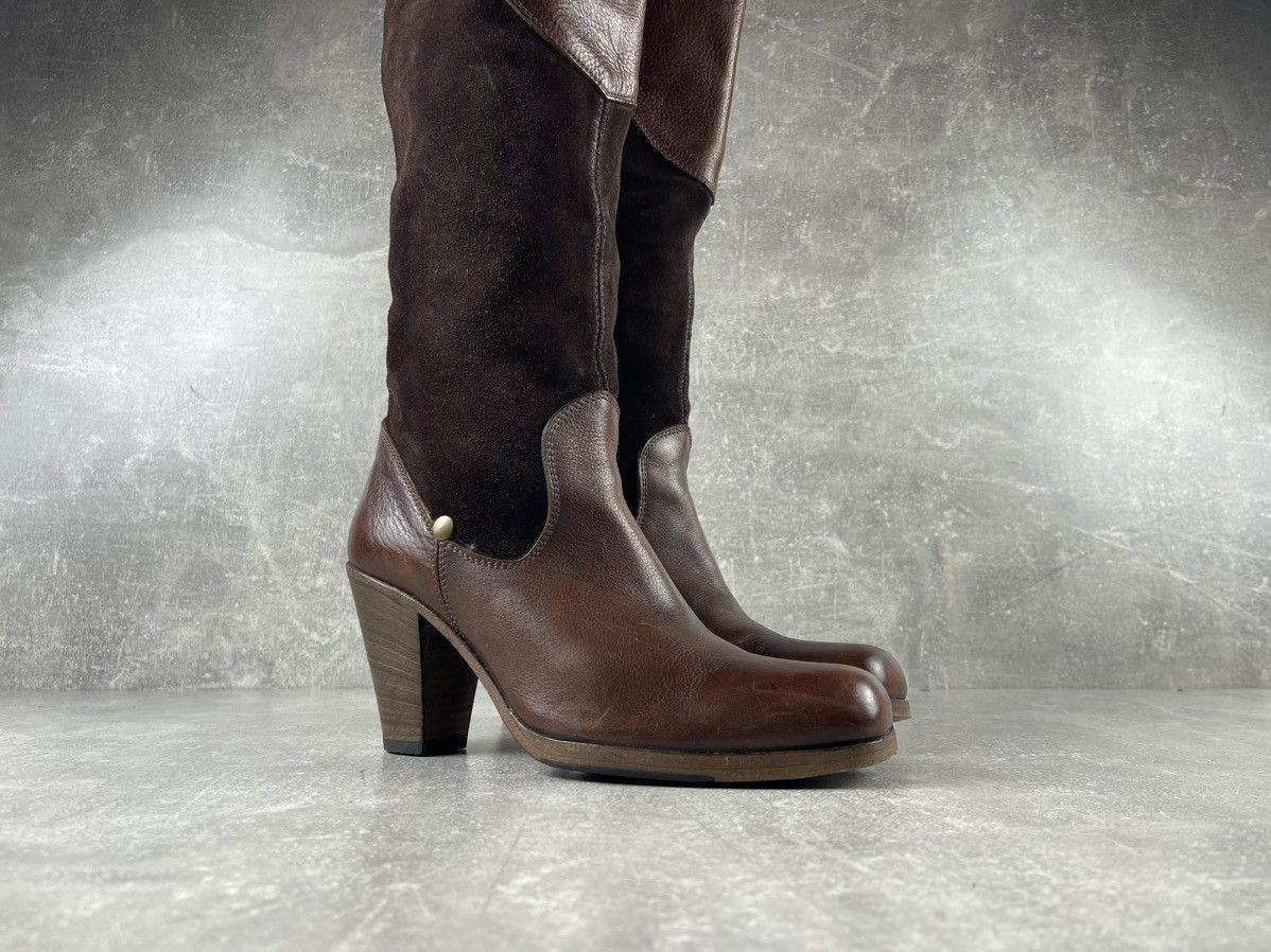 MoMA MOMA Leather & Suede Knee-High Boots Brown Block Heel Size US 8 / IT 38 - 2 Thumbnail