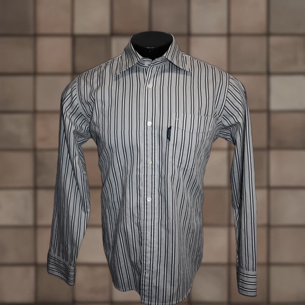 Faconnable Dress Shirt Mens Size M Gray Striped Cotton Front Pocket Shirts  Shirt Mens