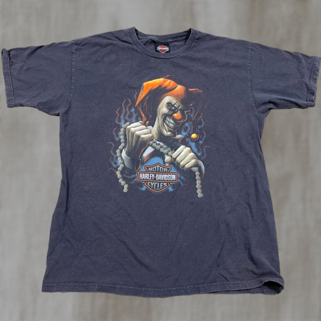 Harley Davidson VINTAGE Harley-Davidson Shirt Men L Black Graphic Print Joker Clown Flames 80s Biker Grunge Retro Skull Harley-Davidson T-Shirt Mens Large Black Fire Size US L / EU 52-54 / 3 - 1 Thumbnail
