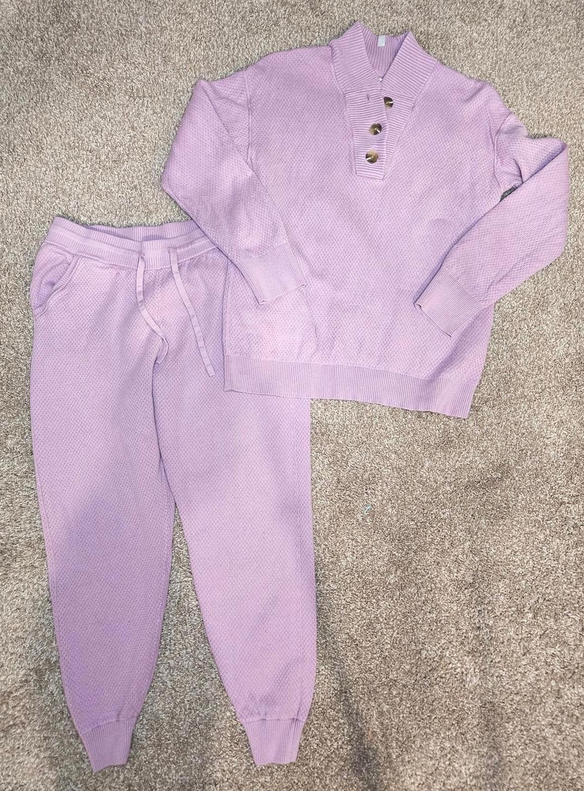 Designer Tommy John Cozy Lilac Waffle Knit Shirt & Joggers Set Size 36" / US 14 / IT 50 - 8 Thumbnail