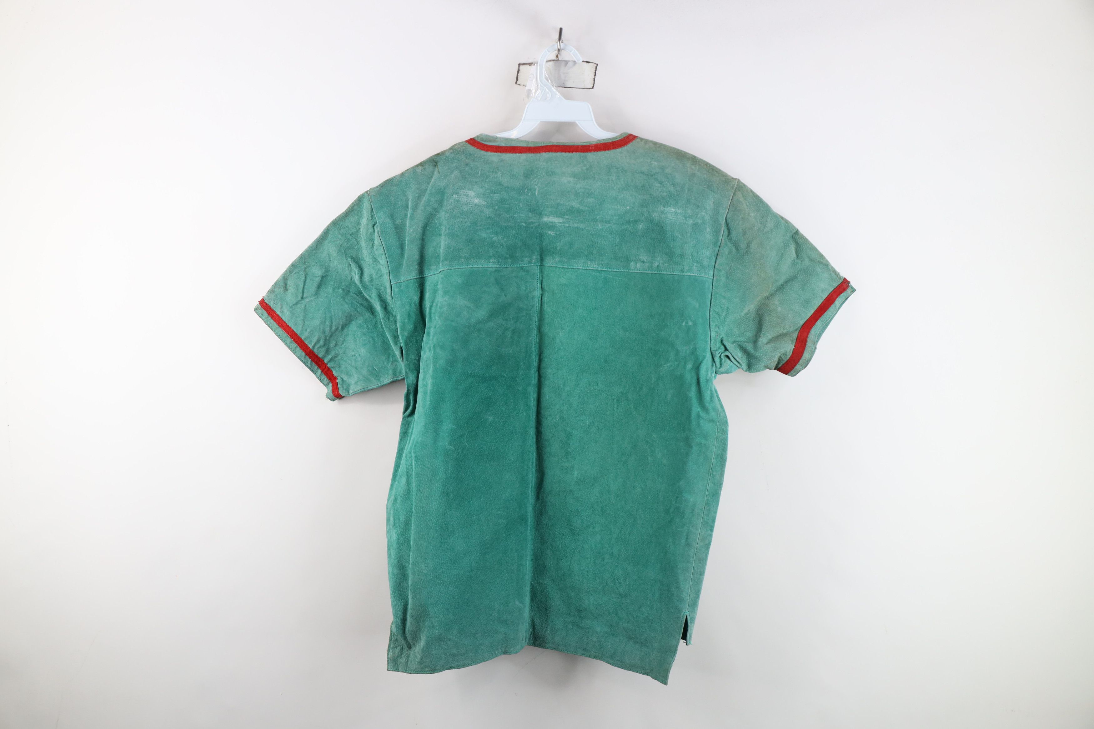 Vintage Deadstock Vintage 90s Streetwear Leather Henley Shirt Green Size US M / EU 48-50 / 2 - 14 Thumbnail