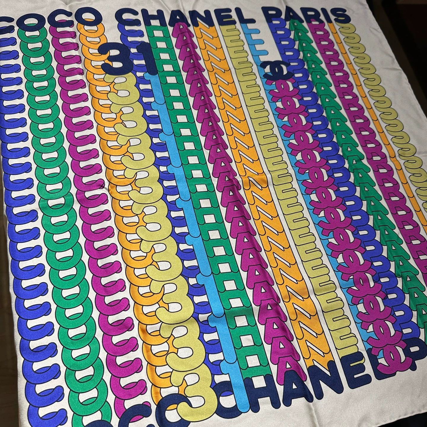 Chanel Chanel may370 Rainbow Logo Silk Scarf Size ONE SIZE - 6 Thumbnail