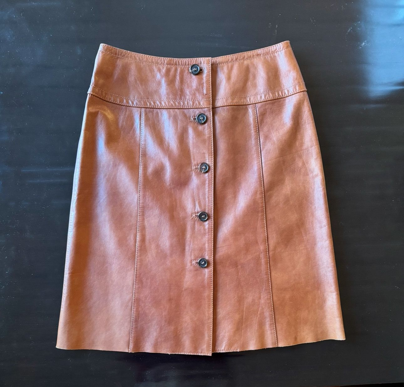 Prada Knee length vintage Prada leather skirt Size 28" / US 6 / IT 42 - 1 Thumbnail