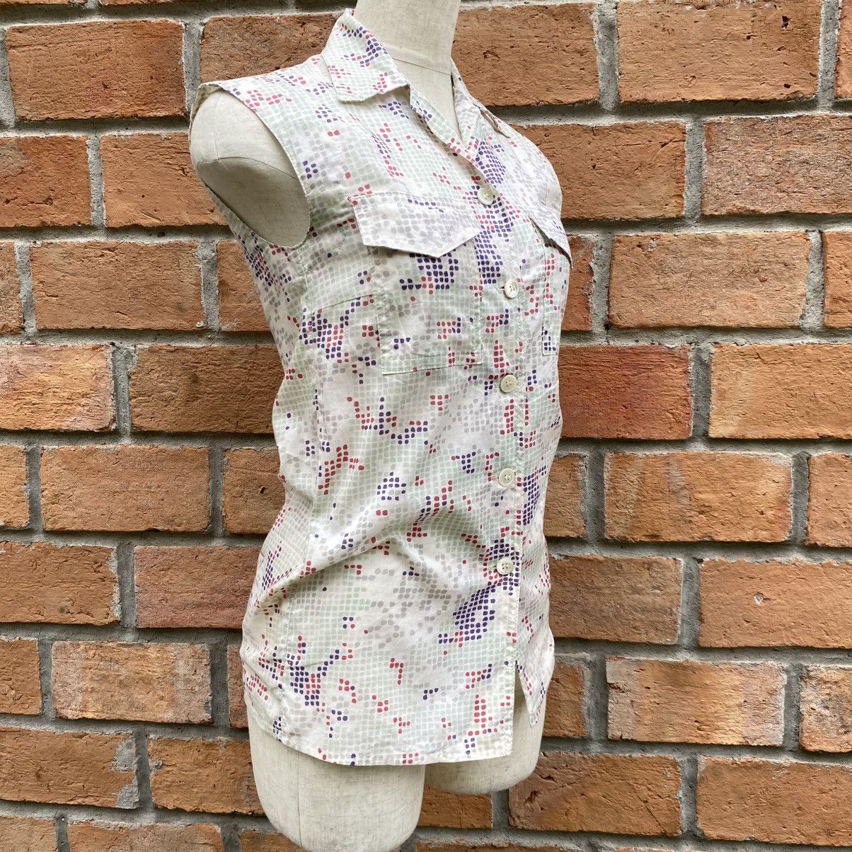 Kenzo Kenzo White Sleeveless Printed Button-Up Shirt Size S / US 4 / IT 40 - 7 Thumbnail