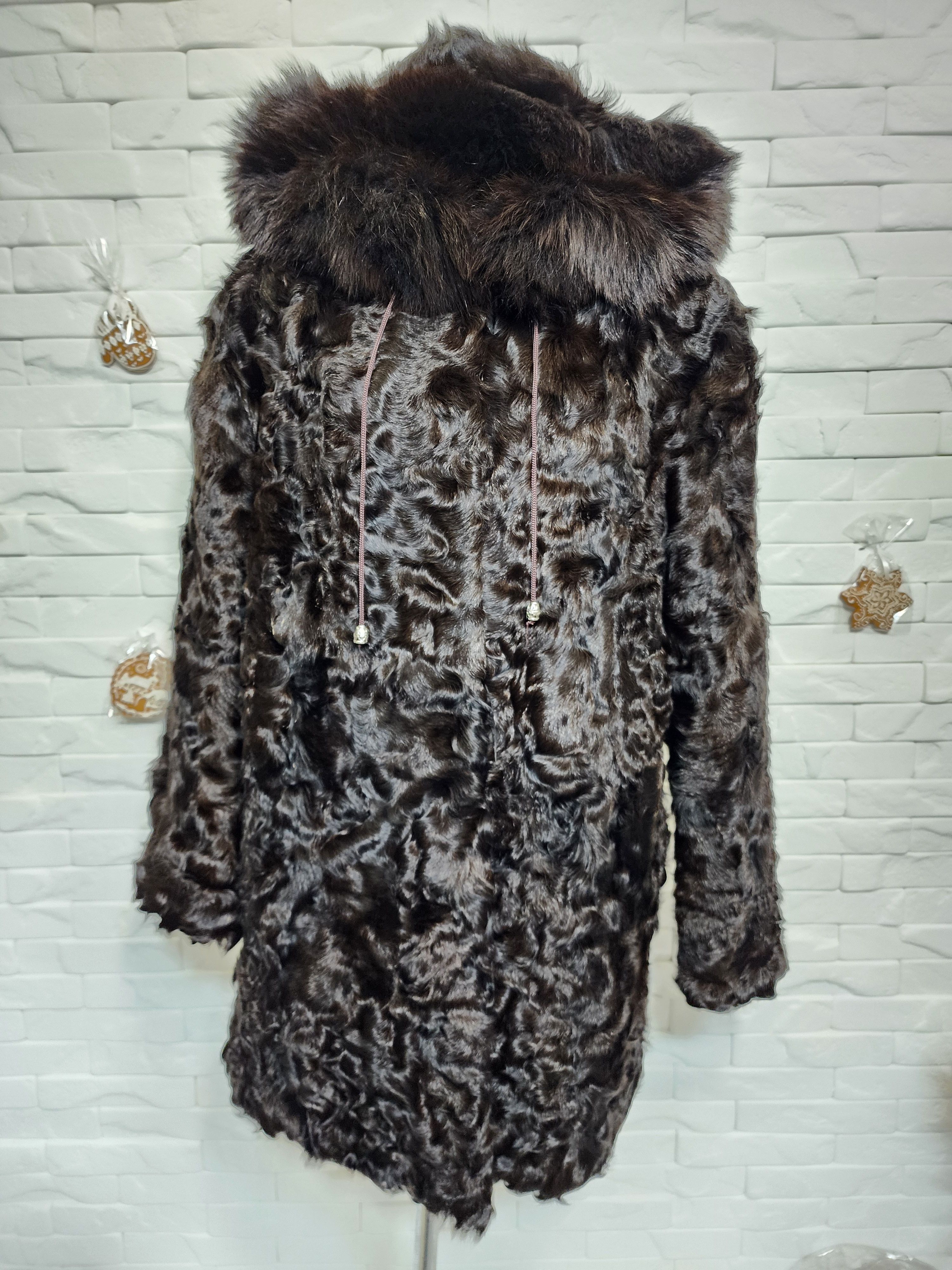Furla Black Goat Fur Coat: Women's Warm Hooded Outerwear Size L / US 10 / IT 46 - 1 Thumbnail