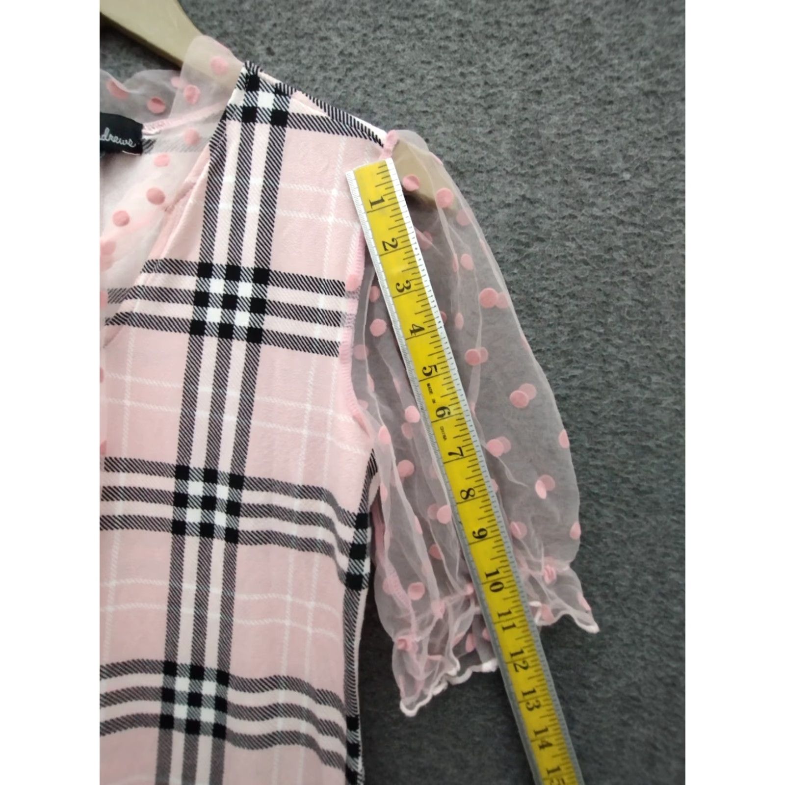 Bell Alison Andrews Women's S Lace Ruffle Bell Sleeve Dress Shirt Dress Pink Plaid Polka Dot Collection 90s Inspired Size S / US 4 / IT 40 - 5 Thumbnail