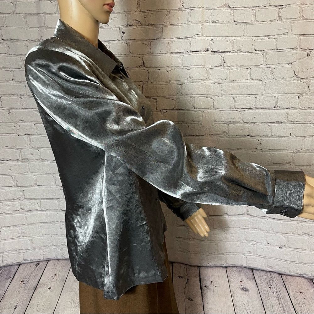 Other Vintage Carlisle Silver Silk Blend Long Sleeve Blouse Size Size XL / US 12-14 / IT 48-50 - 4 Thumbnail
