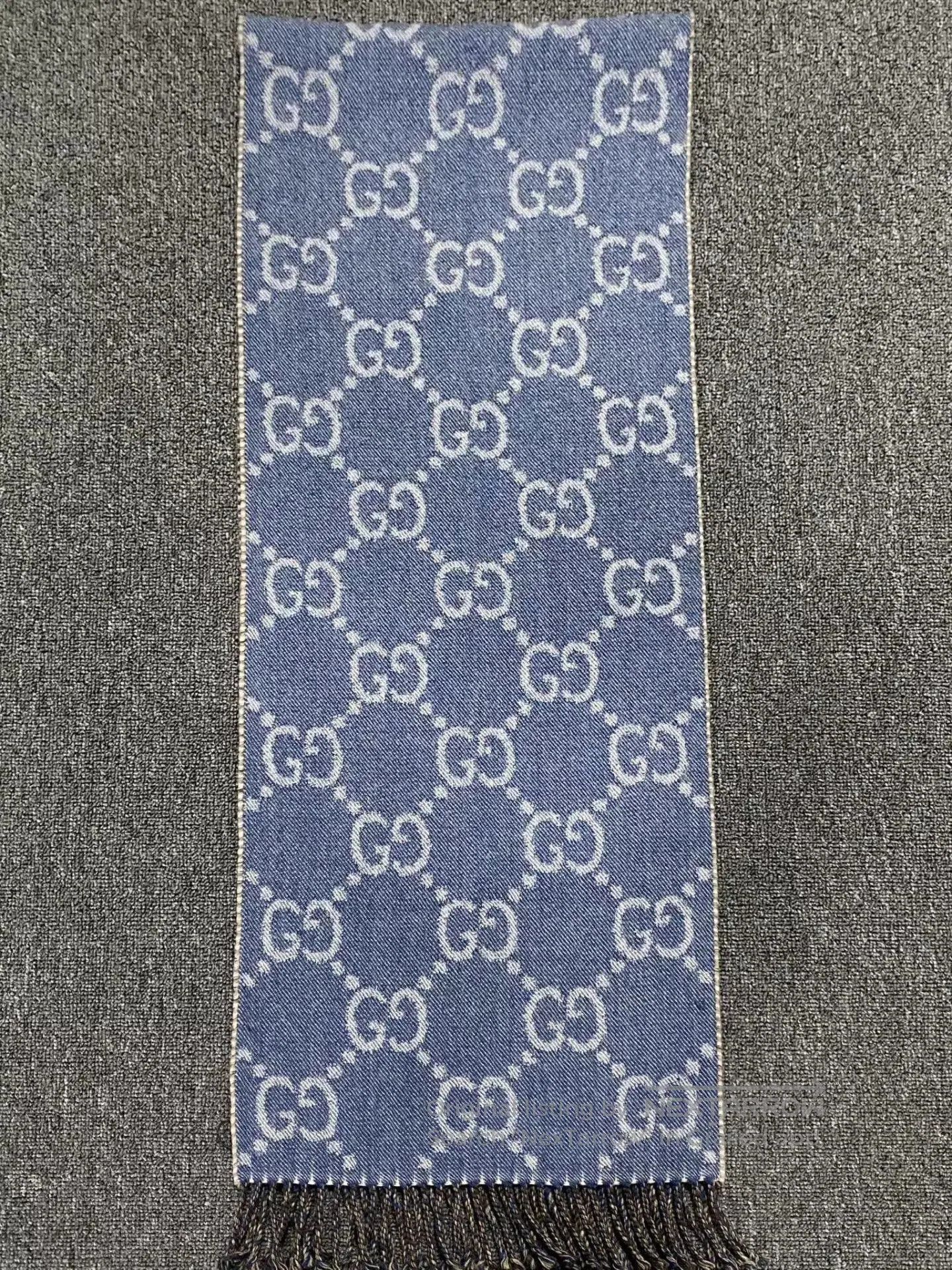 Gucci Blue GG Pattern Scarf with Fringe. Size ONE SIZE - 1 Thumbnail