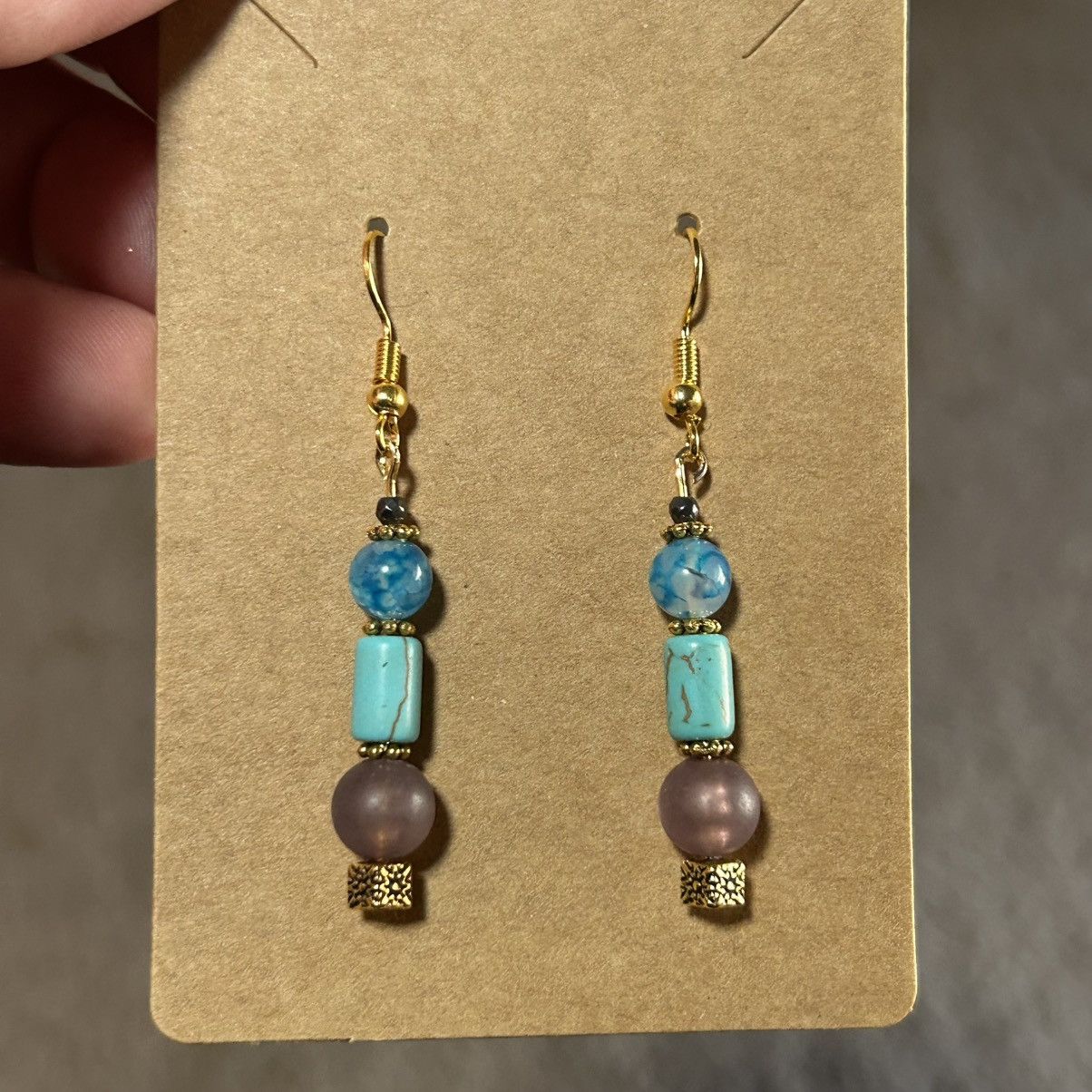 Handmade Handcrafted elegant faux turquoise dragon vein earrings Size ONE SIZE - 2 Thumbnail