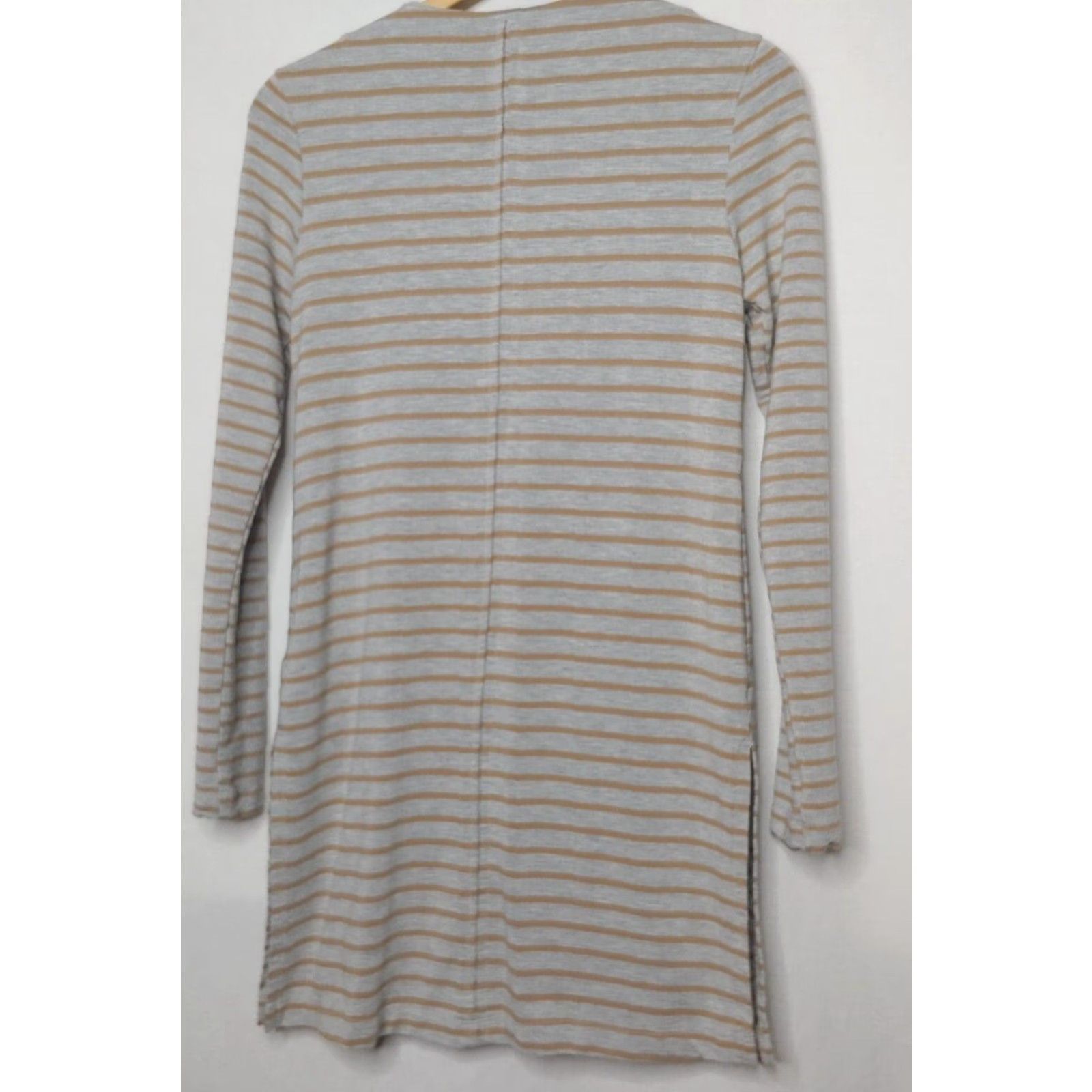 Vintage Dolan Left Coast Collection Dress XS Rayon Spandex Knit Gray Tan Long Sleeve Round Neck Zip Pockets - Casual Travel Women Size XS / US 0-2 / IT 36-38 - 4 Thumbnail