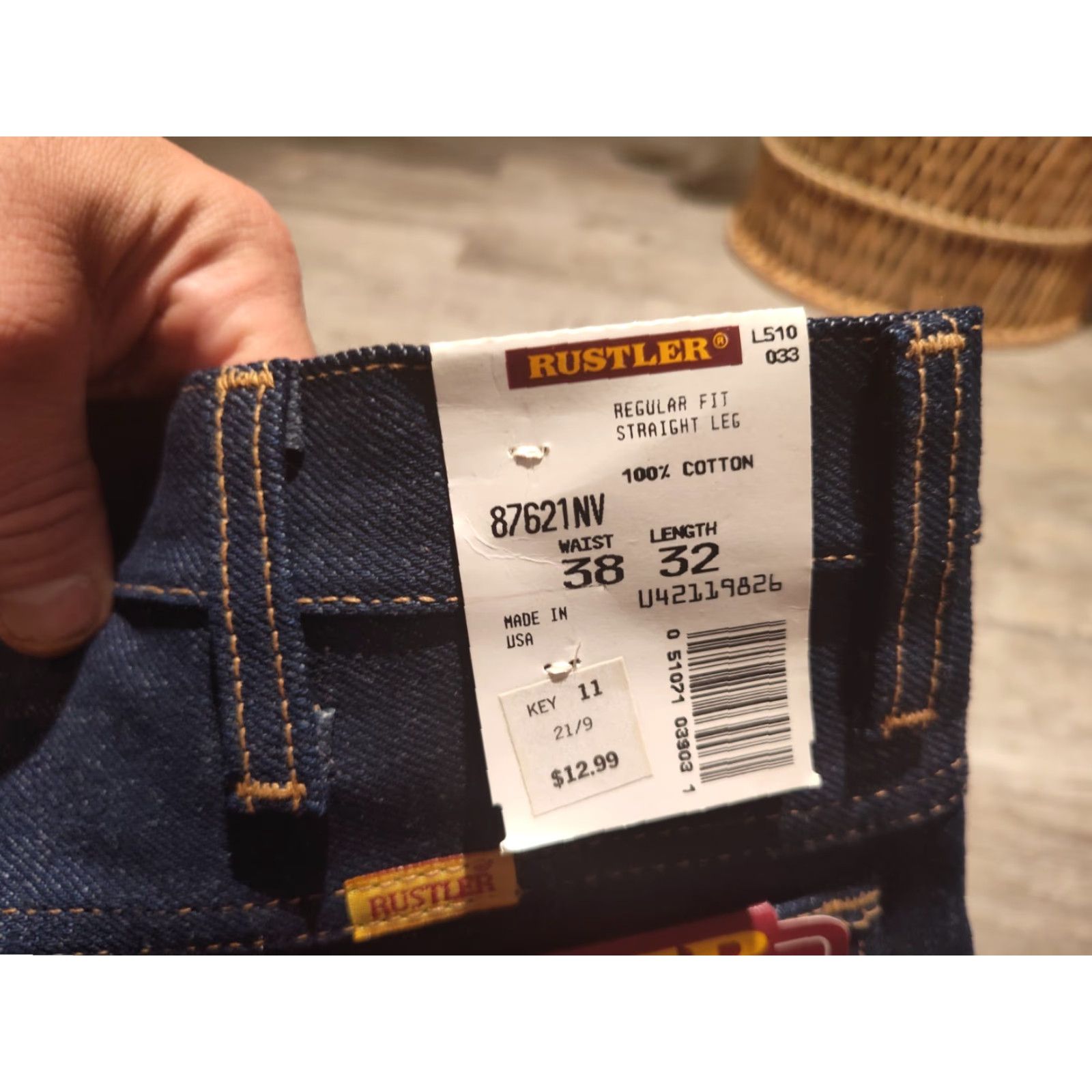 Denime VINTAGE 80s Rustler Men's Jeans 38x32 Workwear Straight Dark Blue Denim NWT Size US 38 / EU 54 - 3 Thumbnail