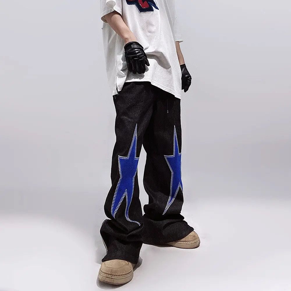 Japanese Brand × Jean STAR Embroidery Stacked Denim Jeans Size US 30 / EU 46 - 2 Thumbnail