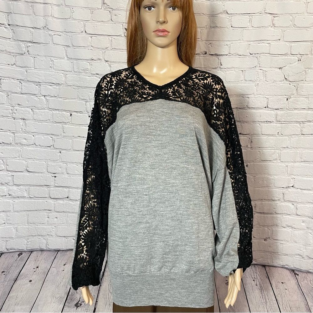 RSVP Merino Wool Crochet Lace Dolman Sleeve Sweater Size XL