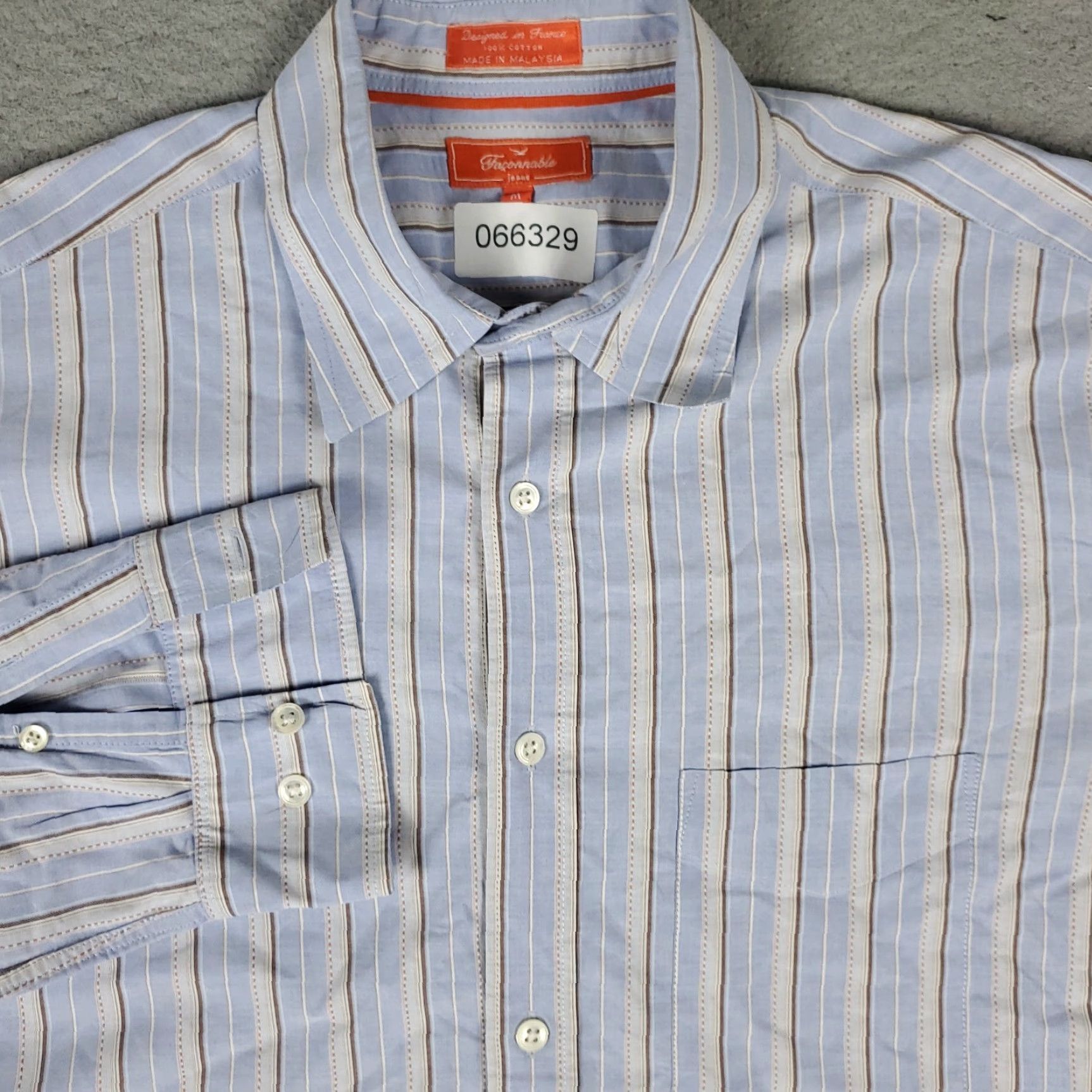 Faconnable Façonnable Shirt Mens M Blue Striped Button-Up Long Sleeve Casual Business Formal Party/Cocktail Travel Workwear Men Regular Size US M / EU 48-50 / 2 - 2 Thumbnail
